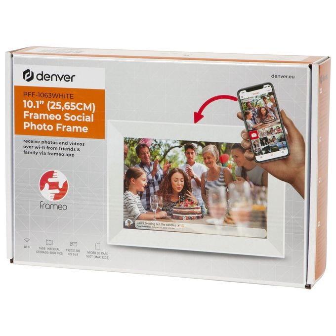 Denver PFF-1063WHITE Frameo Cornice Digitale 10.1'' 16 GB Wi-Fi MicroSD colore Bianco