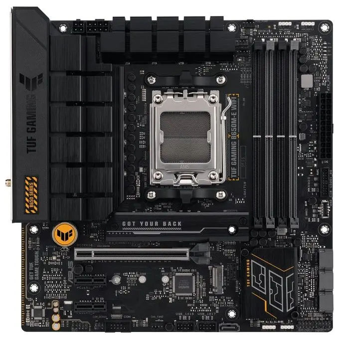 ASUS TUF GAMING B650M-E WIFI Scheda madre AMD mATX 82 DrMOS DDR5 PCIe 5.0 2 slot M.2 Wi-Fi 6 Ethernet Realtek 2.5Gb 2 DisplayPort HDMI USB Type-C Cancellazione del rumore AI e Aura Sync
