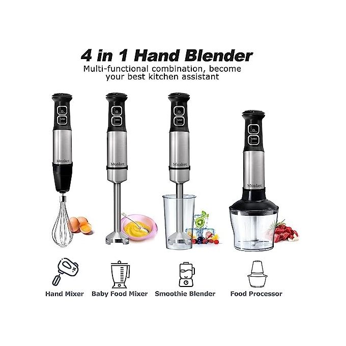 Black+Decker BXHBA1200E Frullatore ad Immersione 4 Lame 1200W con Accessori