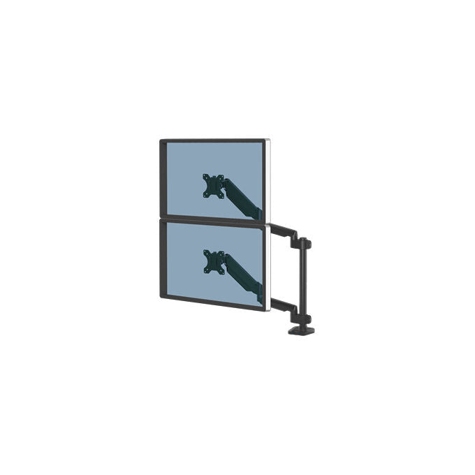Fellowes 8043401 Platinum Series Braccio Doppio Verticale per Monitor 2 da 68,58 cm (27'') con Regolazione Altezza, Rotazione 360° e Inclinazione Regolabile 2 Porte USB Integrati VESA 75x75 e 100x100 mm Morsetto o Passacavo colore Nero