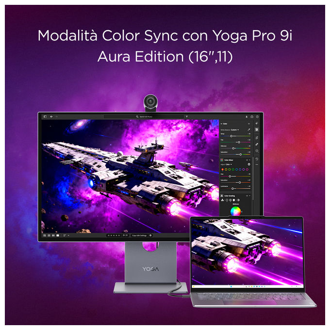 Lenovo 67E5RAC2EU Yoga Pro 27UD-10 Monitor 26.5'' QD-OLED 4K UHD 3840x2160 120Hz 0.03ms Webcam USB-C HDMI 2.1 DP 1.4 Altoparlanti 6x Dolby Atmos colore Nero