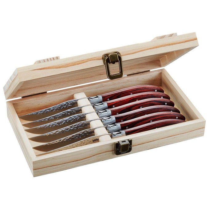 Gefu 13951 RANCHO Set di coltelli da steak 6 pezzi in acciaio con manico ergonomico in legno di Pakka colore Marrone
