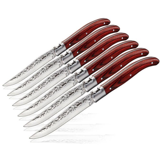 Gefu 13951 RANCHO Set di coltelli da steak 6 pezzi in acciaio con manico ergonomico in legno di Pakka colore Marrone