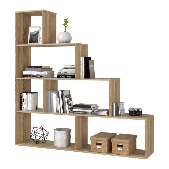 Libreria divisoria da terra Kafka S01 con 6 scomparti 145x29x145 Rovere spazzolato