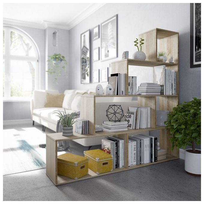 Libreria divisoria da terra Kafka S01 con 6 scomparti 145x29x145 Rovere spazzolato