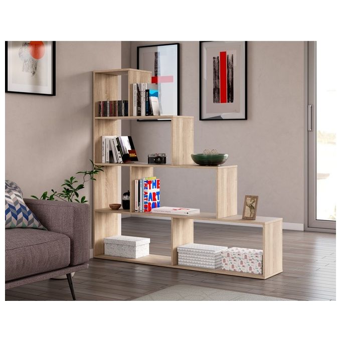 Libreria divisoria da terra Kafka S01 con 6 scomparti 145x29x145 Rovere spazzolato