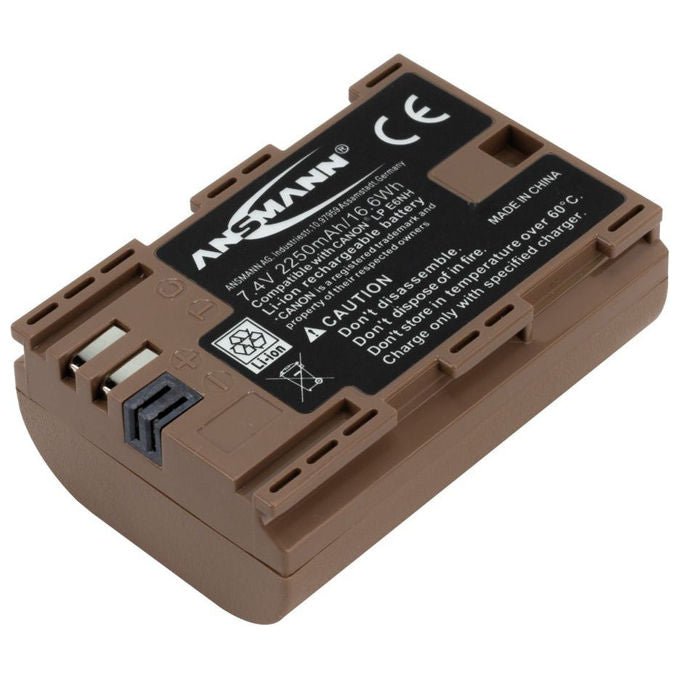 Ansmann A-CAN LPE6 NH Batteria Ricaricabile 7.4 V 2250 mAh per Canon EOS R5 R6 5D Mark IV 6D Mark II colore Nero