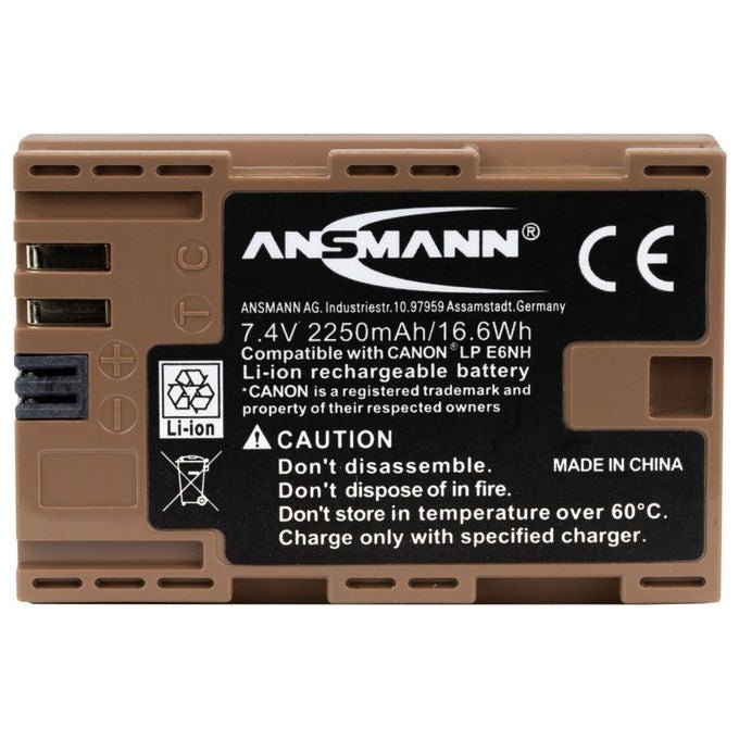 Ansmann A-CAN LPE6 NH Batteria Ricaricabile 7.4 V 2250 mAh per Canon EOS R5 R6 5D Mark IV 6D Mark II colore Nero