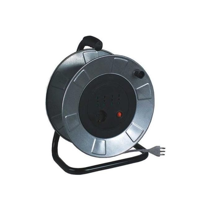 Fanton Prolunga Industriale con Avvolgicavo Golia Metal 25 mt 3g1,5 H05vv-f 2p+t 16a 200-250v 6h ip44 Bipasso Italo-tedesca 2p+t 16a (x 4) Zincato 145