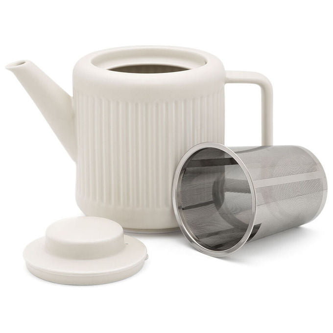Bredemeijer 147050 Teiera in Porcellana 1200 ml con Filtro in Acciaio Inox colore Bianco