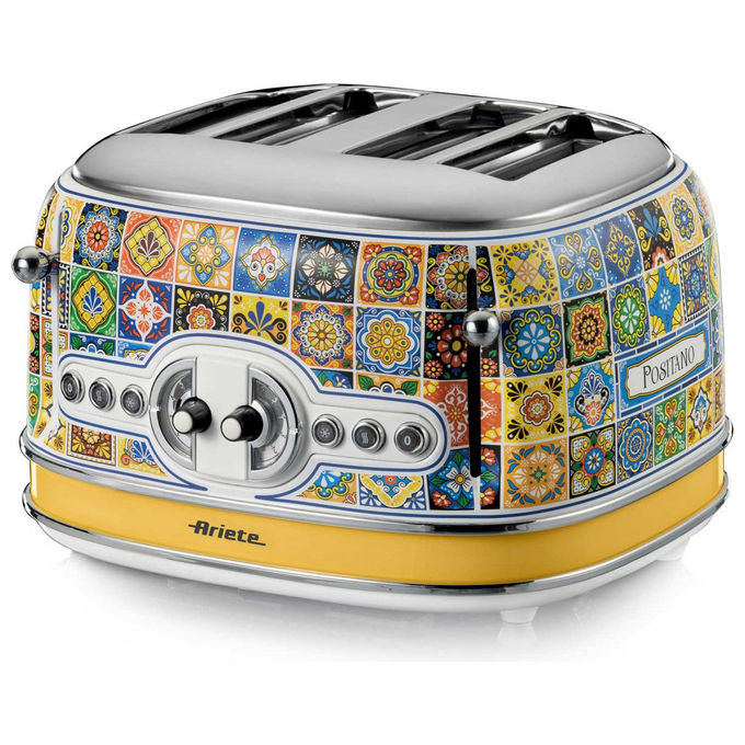 Ariete 156-0P Positano Tostapane 4 Fette 6 Livelli di Doratura Funzione Defrost Vassoio Raccogli Briciole Espulsione Automatica Senza Pinze colore Bianco e Giallo