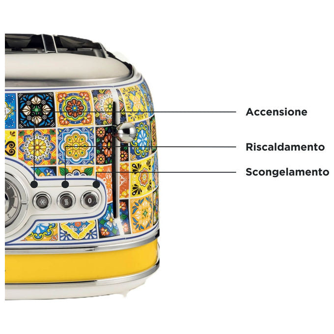 Ariete 156-0P Positano Tostapane 4 Fette 6 Livelli di Doratura Funzione Defrost Vassoio Raccogli Briciole Espulsione Automatica Senza Pinze colore Bianco e Giallo