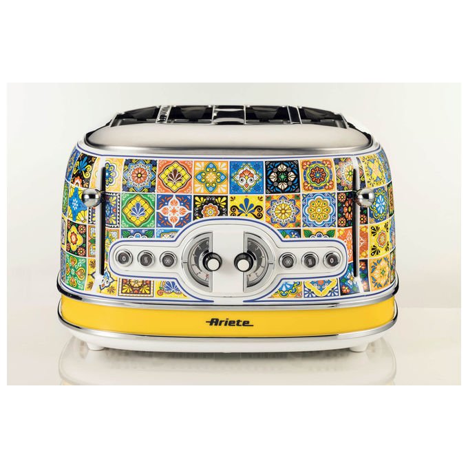 Ariete 156-0P Positano Tostapane 4 Fette 6 Livelli di Doratura Funzione Defrost Vassoio Raccogli Briciole Espulsione Automatica Senza Pinze colore Bianco e Giallo