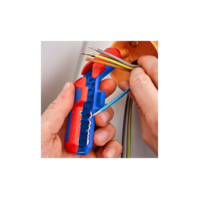 Knipex 16 95 03 SB ErgoStrip PV Utensile spelacavi per cavi rotondi e solari diametro 4 fino a 6 mm colore Blu Rosso