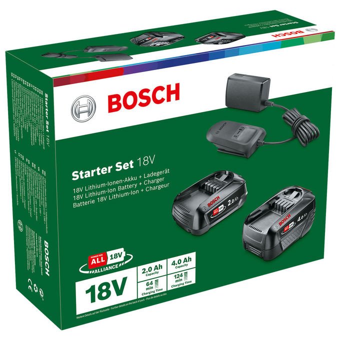 Bosch 1600A027U9 Set batteria e caricabatterie 18V 2 batterie 2.0Ah 4.0Ah 1 caricatore AL 18V-20 colore Nero