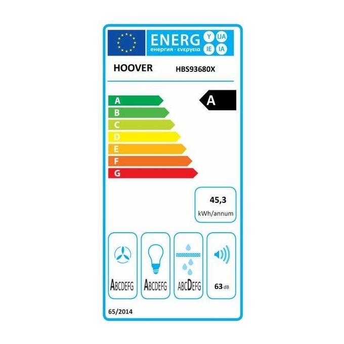 [ComeNuovo] Hoover HBS93680X - Cappa a parete, aspirante, 90 cm, 679 m³-h, Classe A, 68 dB, comandi meccanici, 3 velocita' + booster, illuminazione LED, Acciaio Inox