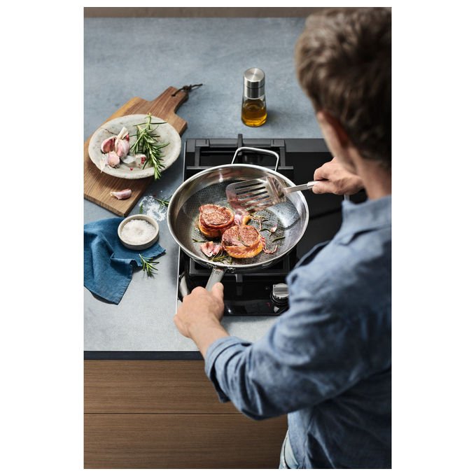 WMF 17.5648.6411 Profi Resist Padella Alta Diametro 28 cm Rivestimento PermaDur Acciaio Cromargan Alluminio colore Nero, Acciaio inox