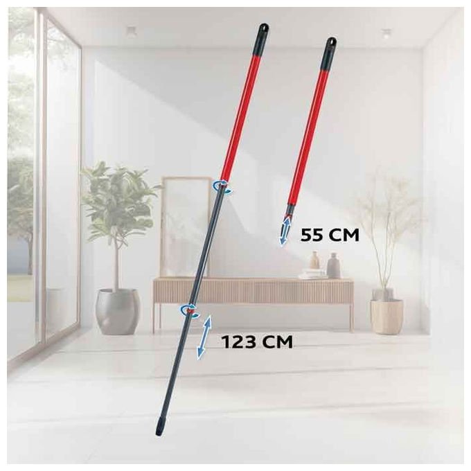 Vileda 4023103254237 H2Pro Spin Mop Sistema Lavapavimenti con Tecnologia Doppio Serbatoio Microfibra Strizzatura a Pedale Piastra Triangolare per Angoli Colore Nero Blu Rosso