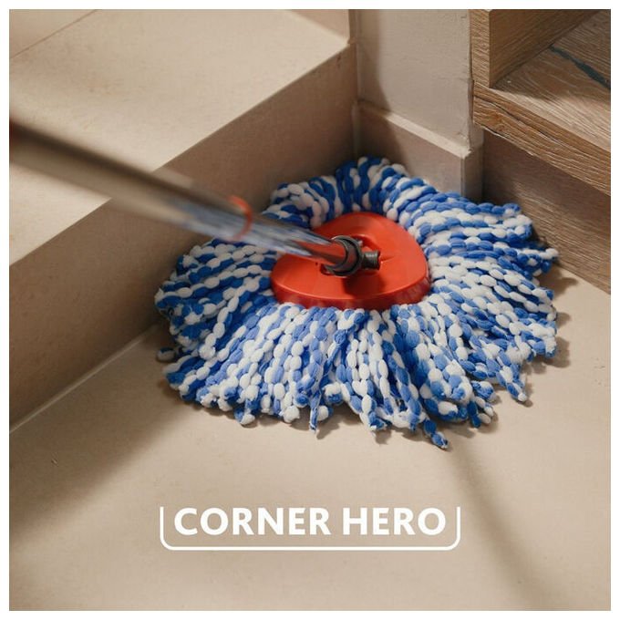 Vileda 4023103254237 H2Pro Spin Mop Sistema Lavapavimenti con Tecnologia Doppio Serbatoio Microfibra Strizzatura a Pedale Piastra Triangolare per Angoli Colore Nero Blu Rosso