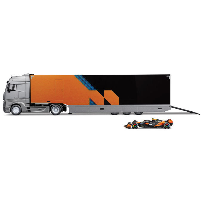 Bburago 18-38401 Modellino auto Mercedes Semi Truck e Monoposto McLaren MCL38 #4 di Lando Norris 1:43 colore N-A