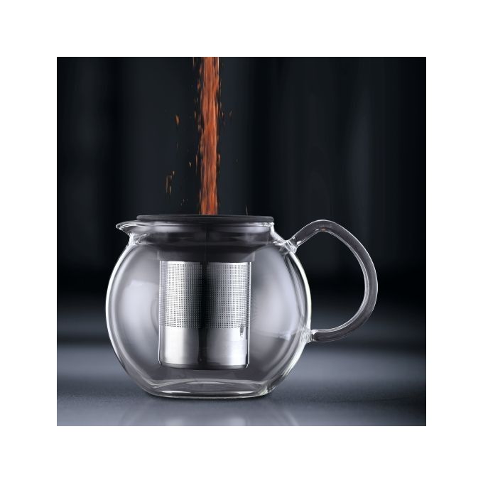 Bodum 0727015373188 Assam Teiera a Pistone in Vetro Borosilicato 1 L colore Cromato Trasparente