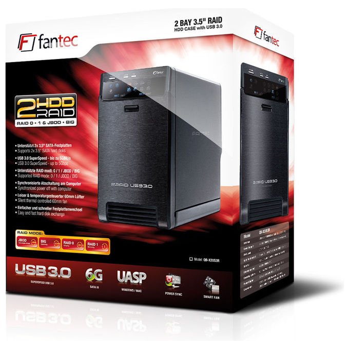 Fantec 1826 QB-X2US3R Baie di Dischi Esterna per 2x HDD SATA 3.5'' USB 3.0 RAID 0 1 JBOD BIG colore Nero