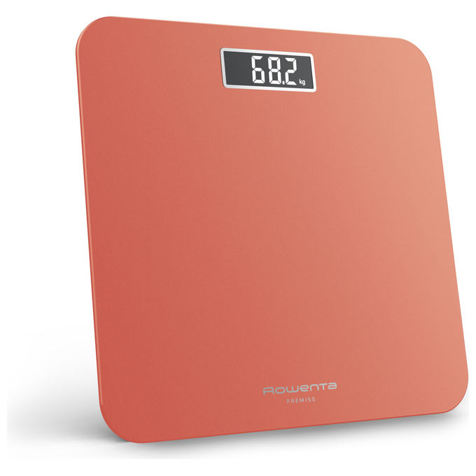 Rowenta BS1803V0 Premiss 2.0 Bilancia Pesapersone Digitale 160 Kg Vetro Temperato Display LCD colore Arancione