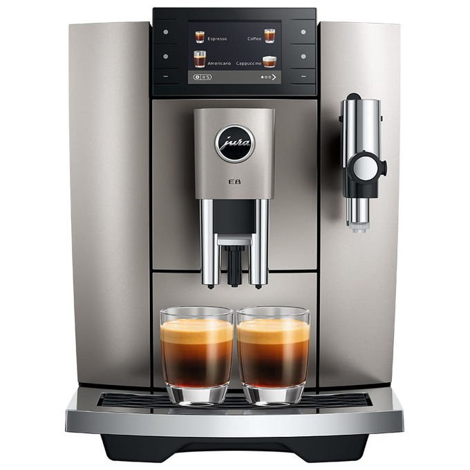 Jura E8 macchina da caffe' automatica, Midnight Silver, 27 specialita', display 3.5'', Wi-Fi, macinino P.A.G.2