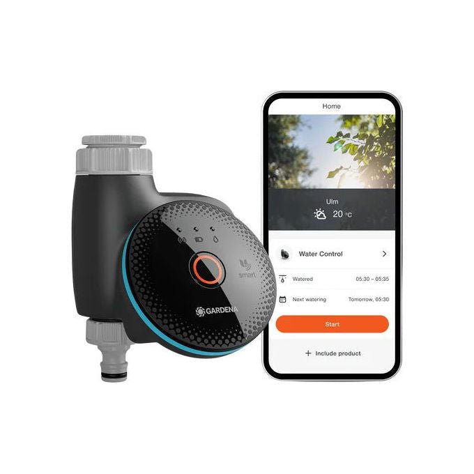 Gardena 19033-20 Smart Water Control Controllo Irrigazione Automatico Compatibile con App e Smart Home Apple Home Alexa Google Home batterie 3 x AA 1.5V non incluse pressione operativa 0.5 - 12 bar durata irrigazione 1 min - 10 h diametro tubo 26.5 mm G3-