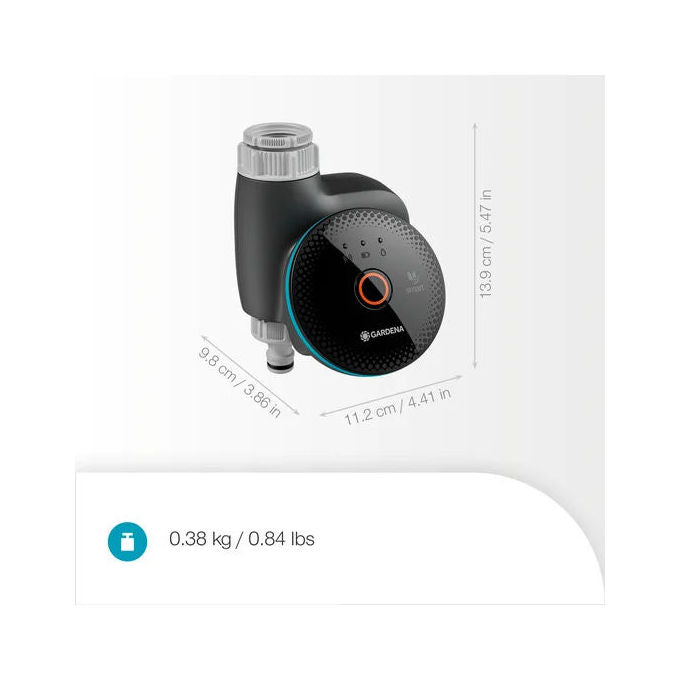 Gardena 19033-20 Smart Water Control Controllo Irrigazione Automatico Compatibile con App e Smart Home Apple Home Alexa Google Home batterie 3 x AA 1.5V non incluse pressione operativa 0.5 - 12 bar durata irrigazione 1 min - 10 h diametro tubo 26.5 mm G3-