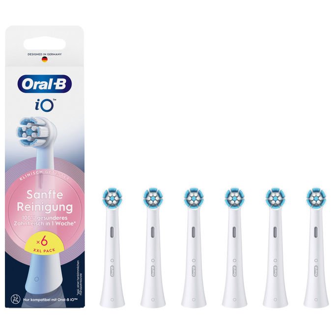 Oral-B 8700216194679 iO Aufsteckbürsten Sanfte Reinigung 6 Stück mit 4000 weichen Borsten und Farbwechselanzeige colore Bianco