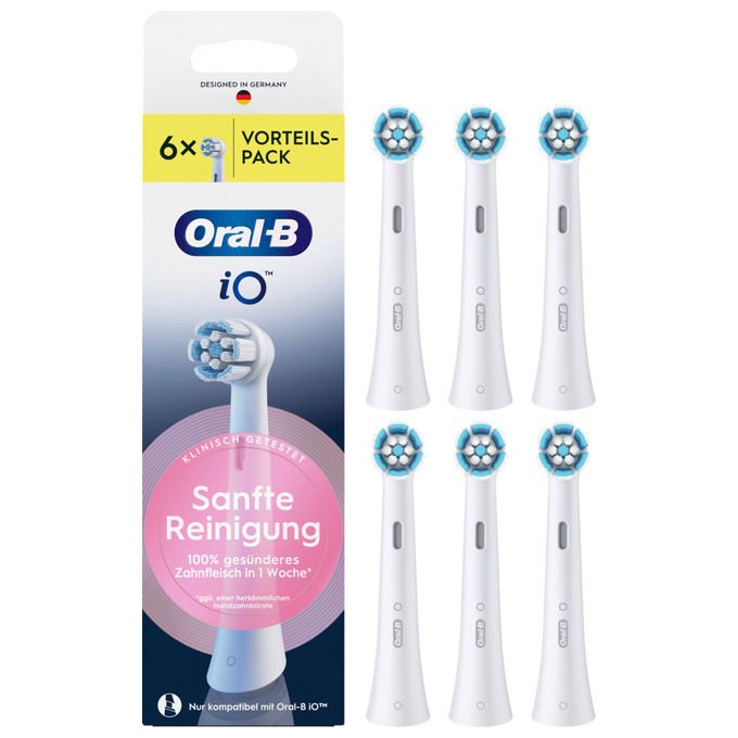 Oral-B 8700216194679 iO Aufsteckbürsten Sanfte Reinigung 6 Stück mit 4000 weichen Borsten und Farbwechselanzeige colore Bianco