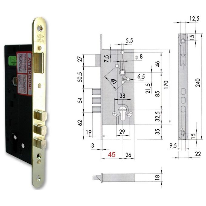 Cisa 52520-60 Serratura Infilare Cil. 60
