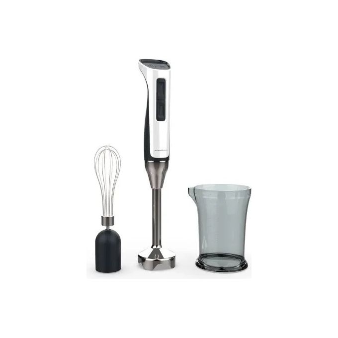 Pininfarina by Imetec – Frullatore a immersione 450 W, 2 velocita', accessori inclusi (frusta + bicchiere graduato 800 ml), lama in acciaio inox, colore bianco-grigio