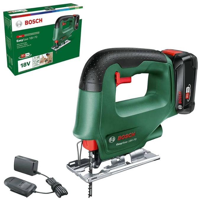 Bosch 0603012000 EasySaw 18V-70 Seghetto alternativo a batteria 18V 2.0 Ah profondita' max 70 mm velocita' 2600 giri-min sistema SDS colore Verde-Nero