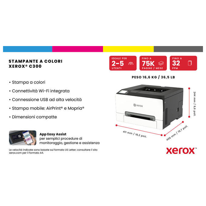 Xerox C300V_EU C300 Stampante Laser A Colori 30 ppm 2400 x 600 DPI Wi-Fi colore Bianco