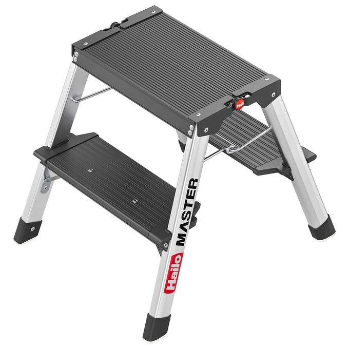 Hailo D70 Master Scala Pieghevole in Alluminio 2 x 2 Gradini Altezza Piattaforma 400 mm Portata 150 Kg Peso 2,8 kg colore Argento