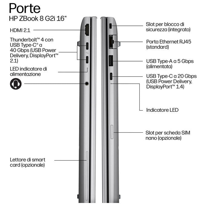 HP DK1L7ET ZBook 8 G2i Workstation mobile Intel Core Ultra 7 356H 32 GB DDR5-SDRAM 1 TB SSD NVIDIA RTX PRO 500 Blackwell Wi-Fi 7 Windows 11 Pro colore Argento
