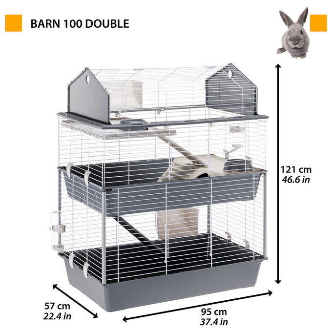 Ferplast Gabbia per Conigli Gabbia per Piccoli Animali BARN 100 DOUBLE, 3 Piani, Tetto Apribile, Accessori e Adesivi Inclusi