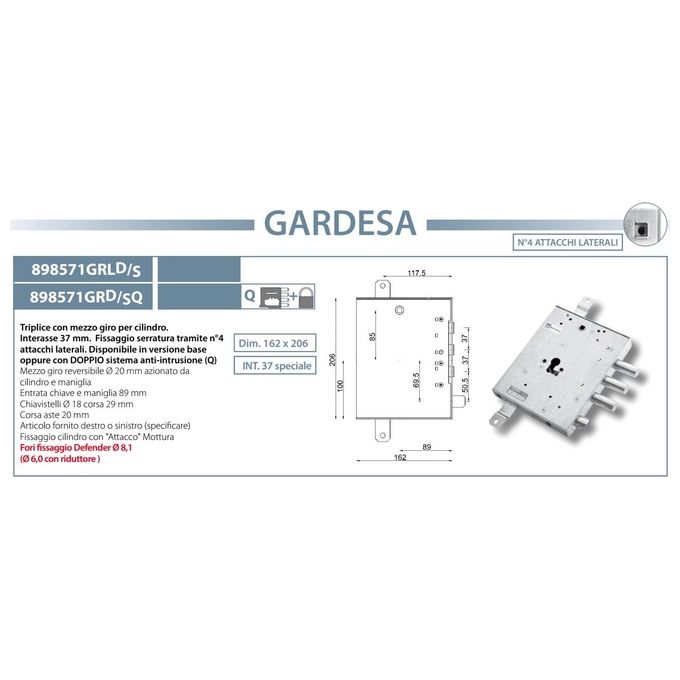 Mottura 89.8571.grls Serratura Blindata Sx