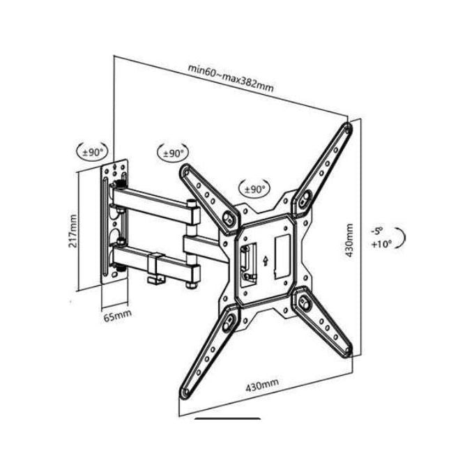 Gbs Supporto Elb-2342-3 Maxi New per Tv 23-42 Max 30Kg Vesa 400x400 3 Snodi 2 Braccia