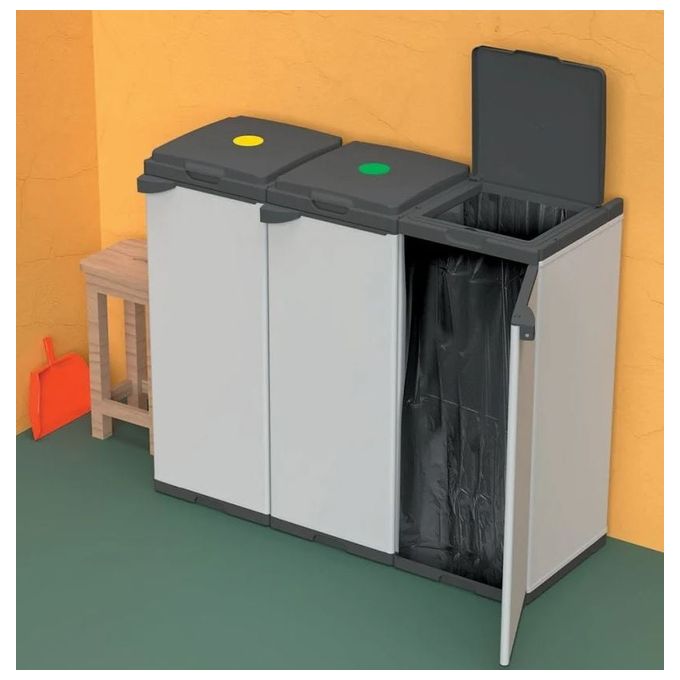 Mongardi Mobile Porta sacco Tris Supporto per Sacchi da 80 L Design Funzionale e Resistente per Rifiuti e Riciclaggio, Perfetto per Uso Domestico e Professionale
