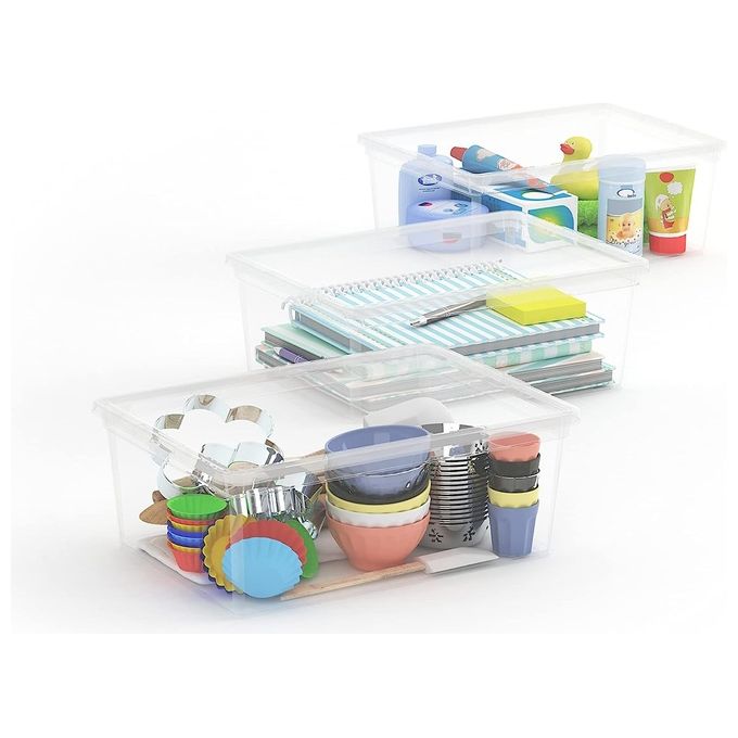 Keter Set di 6 Contenitori in Plastica con Coperchio C Box S, Trasparenti, Ideali per Vestiti, Scarpe e come Portaoggetti, Adatti per Armadi e Garage, 11 L, 37x26x14H cm