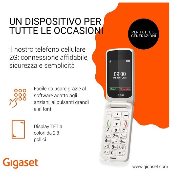 Gigaset Telefono Cellulare per Anziani GL595 Clamshell Bianco