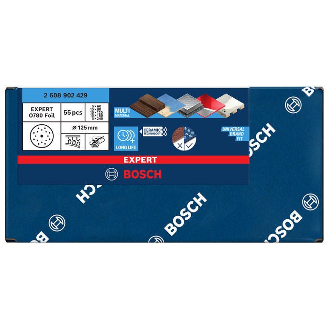Bosch 2 608 902 470 O780 Disco Abrasivo 150 mm Grana G60 G80 G120 G180 G240 55 Pezzi colore Blu