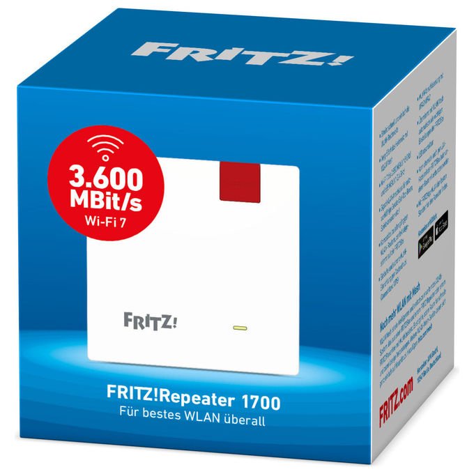 Fritz! 20003116 FRITZ!Repeater 1700 Ripetitore Wi-Fi 7 Mesh 3600 Mbit-s colore Bianco