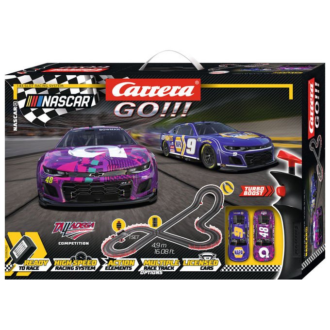 Carrera 20062582 GO!!! NASCAR Talladega Competition Set di Pista 4,9 m con 2 Veicoli Scala 1:43 colore Nero Blu Rosso