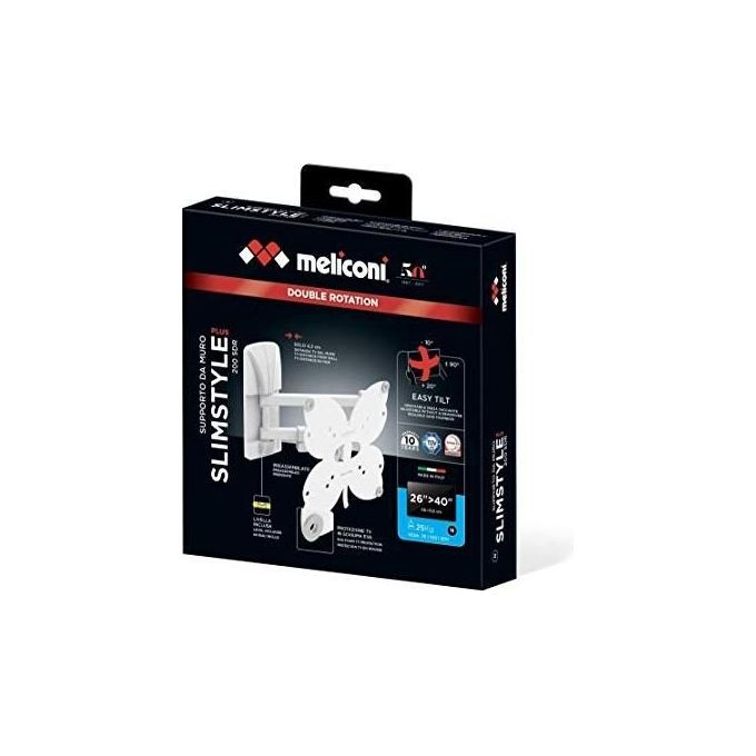 Meliconi Supporto da Parete 200Sdr Plus Bianco per Tv a Schermo Piatto da 26'' a 40'' 3 Snodi Max 25Kg
