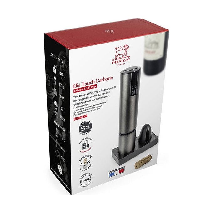 Peugeot 201043 Elis Touch Cavatappi Elettrico Ricaricabile USB con Taglia Capsule 27 cm colore Carbon