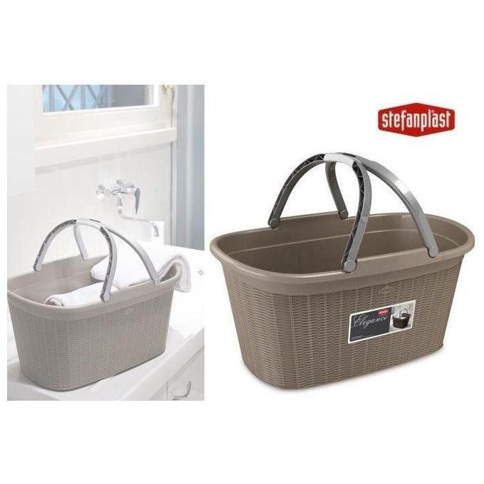 Stefanplast Cesta Rettangolare 38x58x29,5cm Tortora con Manici Elegance